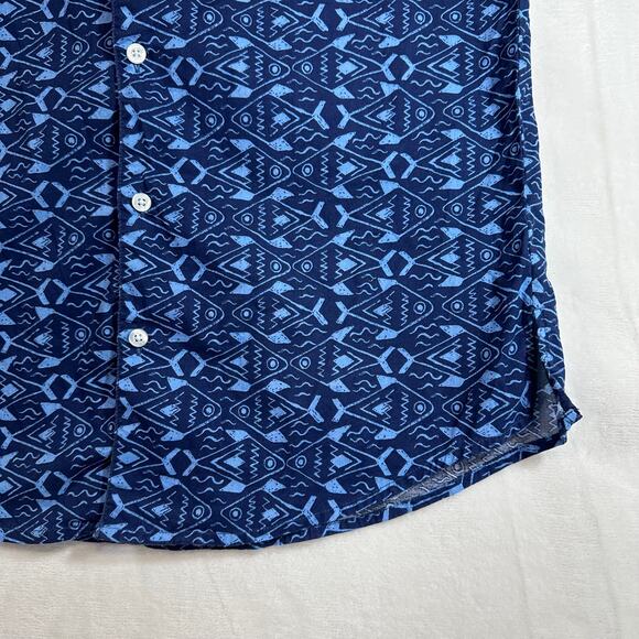 Trunks Small Button Down Shirt Short Sleeve Blue Fish Swim Beach Pool Summer - Picture 3 of 9